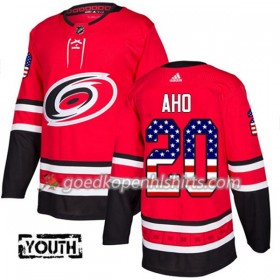 Carolina Hurricanes Sebastian Aho 20 Adidas 2017-2018 Rood USA Flag Fashion Authentic Shirt - Kinderen